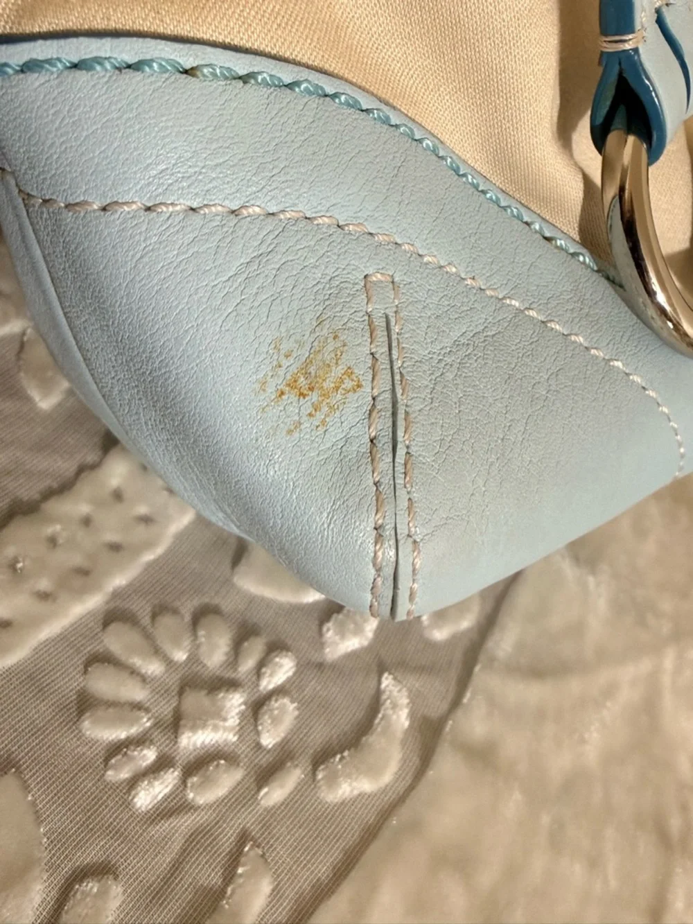 Vintage Coach Soho Hampton Flap Shoulder Bag Blue Cream Buckle Y2K - Picture 6 of 10